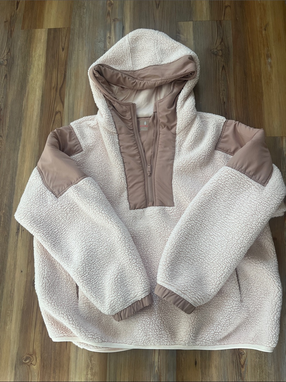 Free People “Lead the Pack” Hooded Sherpa Pullover 1/4 zip